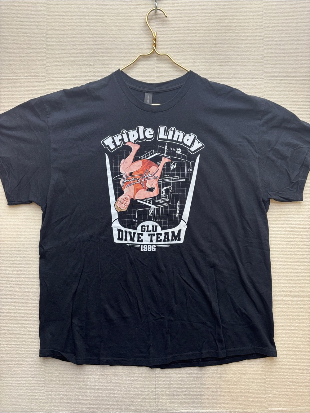 Triple Lindy GLU Dive Team 1986 Graphic Men's Swim Tee - Black 2XL Dangerfield